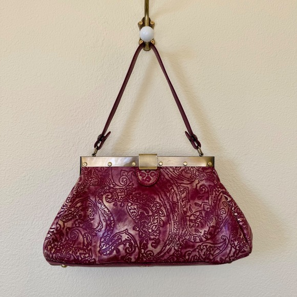 Patricia Nash Handbags - Kisslock Shoulder Bag Tooled Leather Paisley Purple Gold Satchel Boho Whimsygoth
